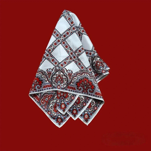 Vintage Red Medallion Lattice Floral Print 22" Square Scarf - Picture 1 of 8